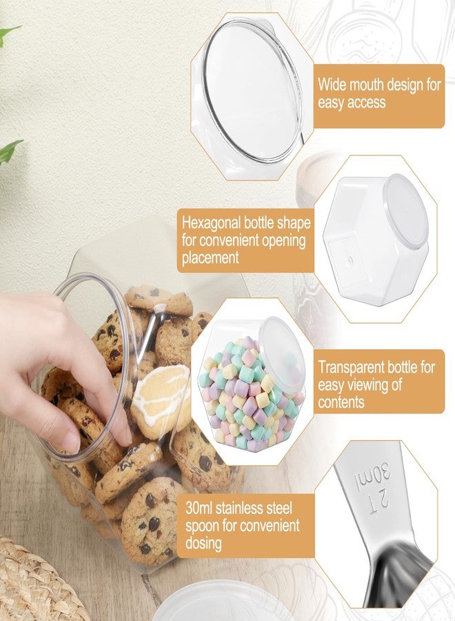 Exclaith 3 Pcs Plastic Candy Jars, 72oz Clear Cookie Jar with Lid, with 3 30ML Stainless Steel Kitchen Scoops, Hexagon Clear Candy Container Cookie Jars for Kitchen Counter Decorative - Image 3